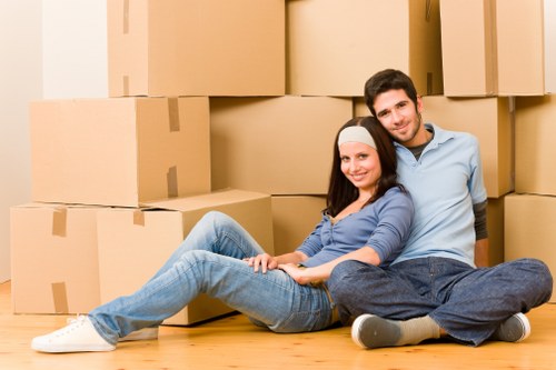 Packed moving boxes and home items ready for transport