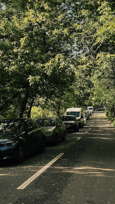 The image depicts a narrow tropical street lined with lush green trees and tall coconut palms on both sides. At the entrance of the road, there are dark, tall stone or concrete pillars that frame the view, partially covered with foliage. The road surface appears to be asphalt with a single white dashed line running centrally, indicating a two-way route. In the distance, a person is seen walking along the street, which is surrounded by vibrant greenery and dense foliage. The sky above is partly cloudy with patches of blue visible, suggesting daylight and fair weather. The scene exudes a peaceful, rural atmosphere suitable for a house removal or relocation setting, fitting with the context of moving services by Man with Van Forest Gate, although the image itself is set in a tropical environment rather than a typical UK street.